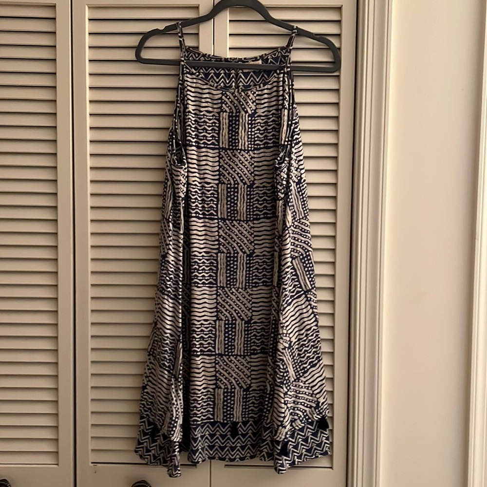 Navy and tan linen dress